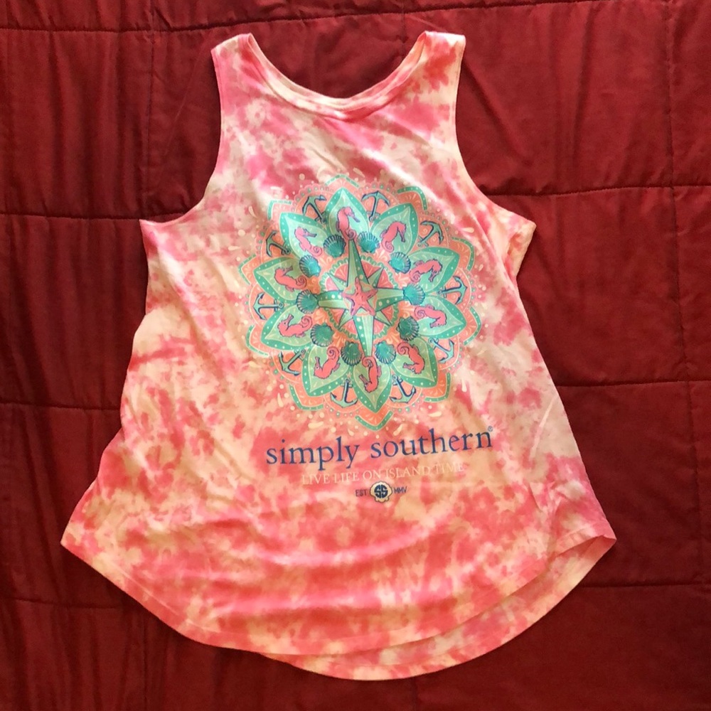 Simply Southern Tank. Pink and White TieDye. Sz Large. - Picture 2 of 6